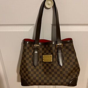 Designer-Style Brown Checkered Tote Bag with Red Interior